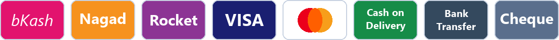 bKash, Nagad, Rocket, Visa, Mastercard, cash on delivery, bank transfer, cheque
